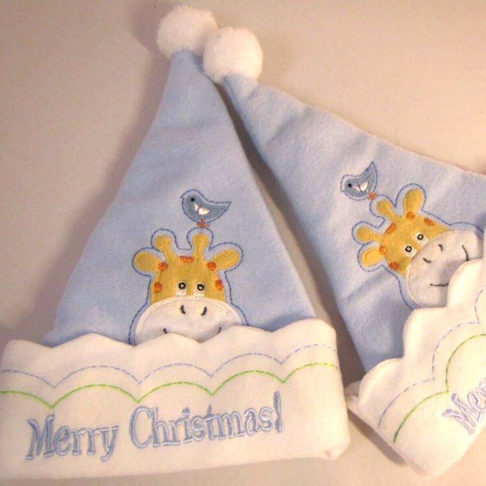 Set of 2 St. Nick s Choice Infant Baby Boy Blue Christmas Santa Hats